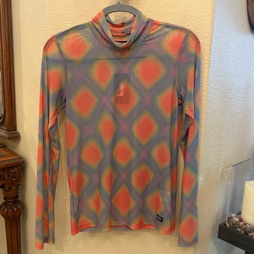 NWT~STUSSY Women Spectrum Multi Sheer Long Sleeve Mesh Top Size Small-Rare!